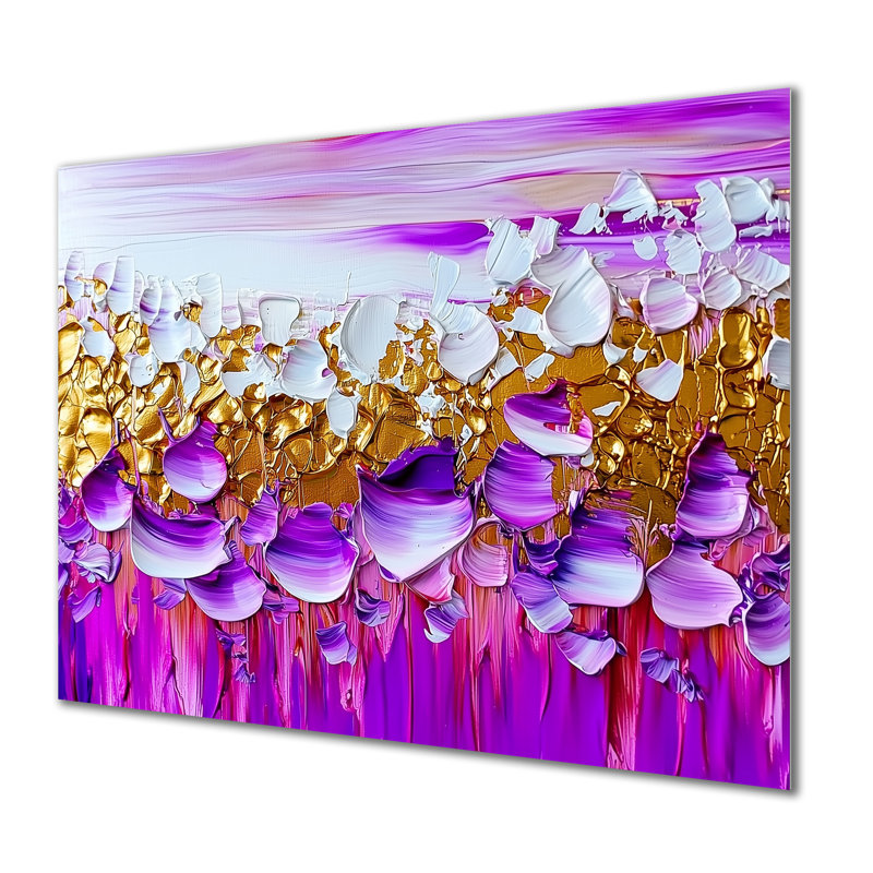 «Purple Bloom Transitional Journey V - Art moderne en métal, impression sur métal moderne, H 24 po x l 32 po x P 0,84 po