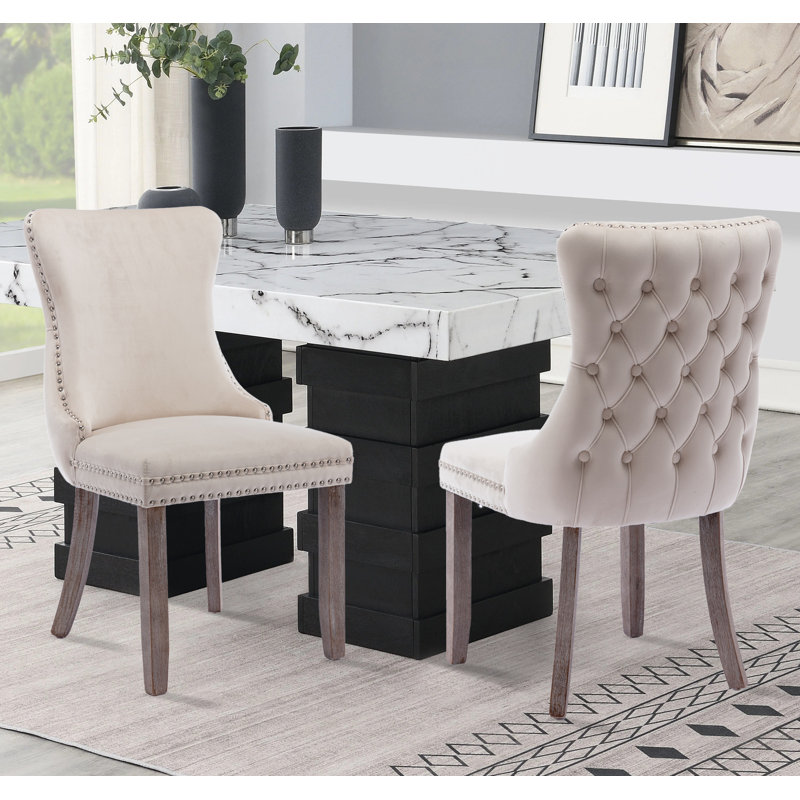 Velvet Tufted Wingback Dining Chairs with Nailhead Trim Upholstered Solid Wood Chairs for Kitchen, Bedroom, or Dining Room