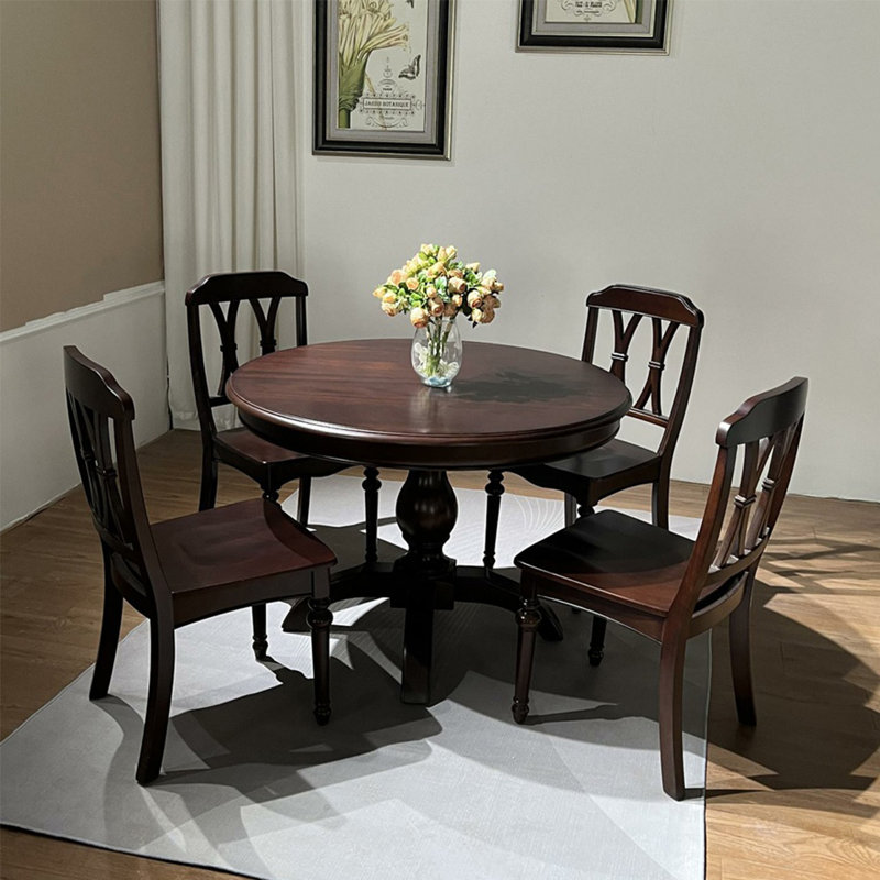Solid wood round dining table set, 29.52"H x 47.24"L x 47.24"W