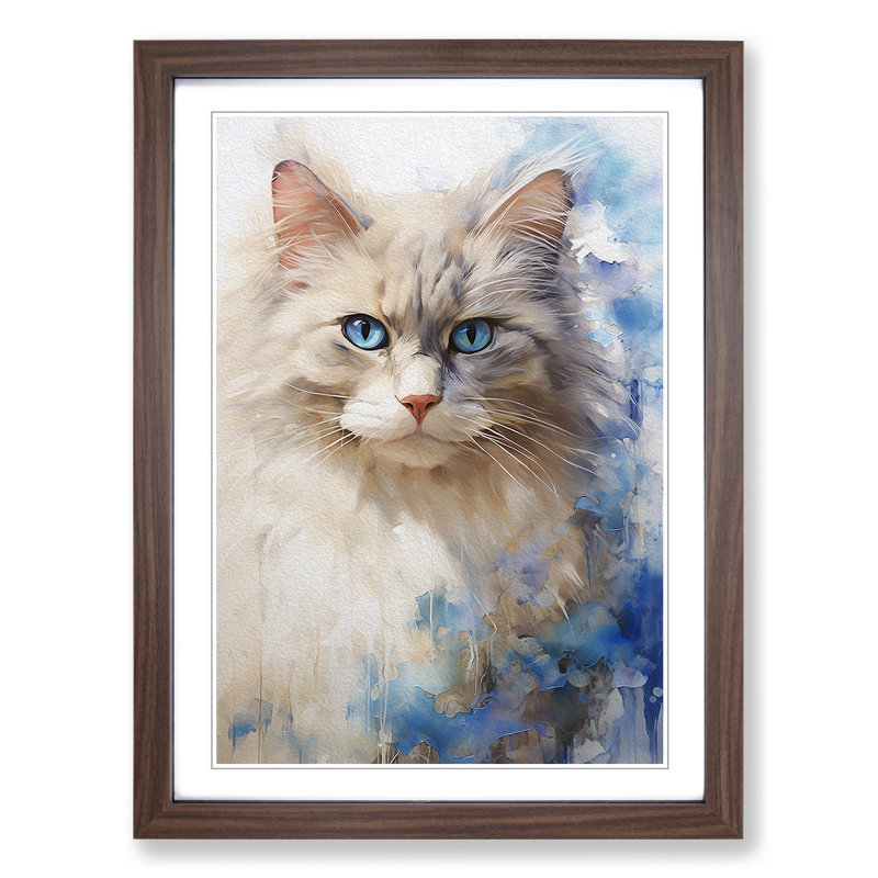 XYZ-FRM-V1223-5369 Ragdoll Cat Gestural 1 Piece Single Picture Frame Wall Art, 64cm H x 46cm W x 2cm D, Walnut