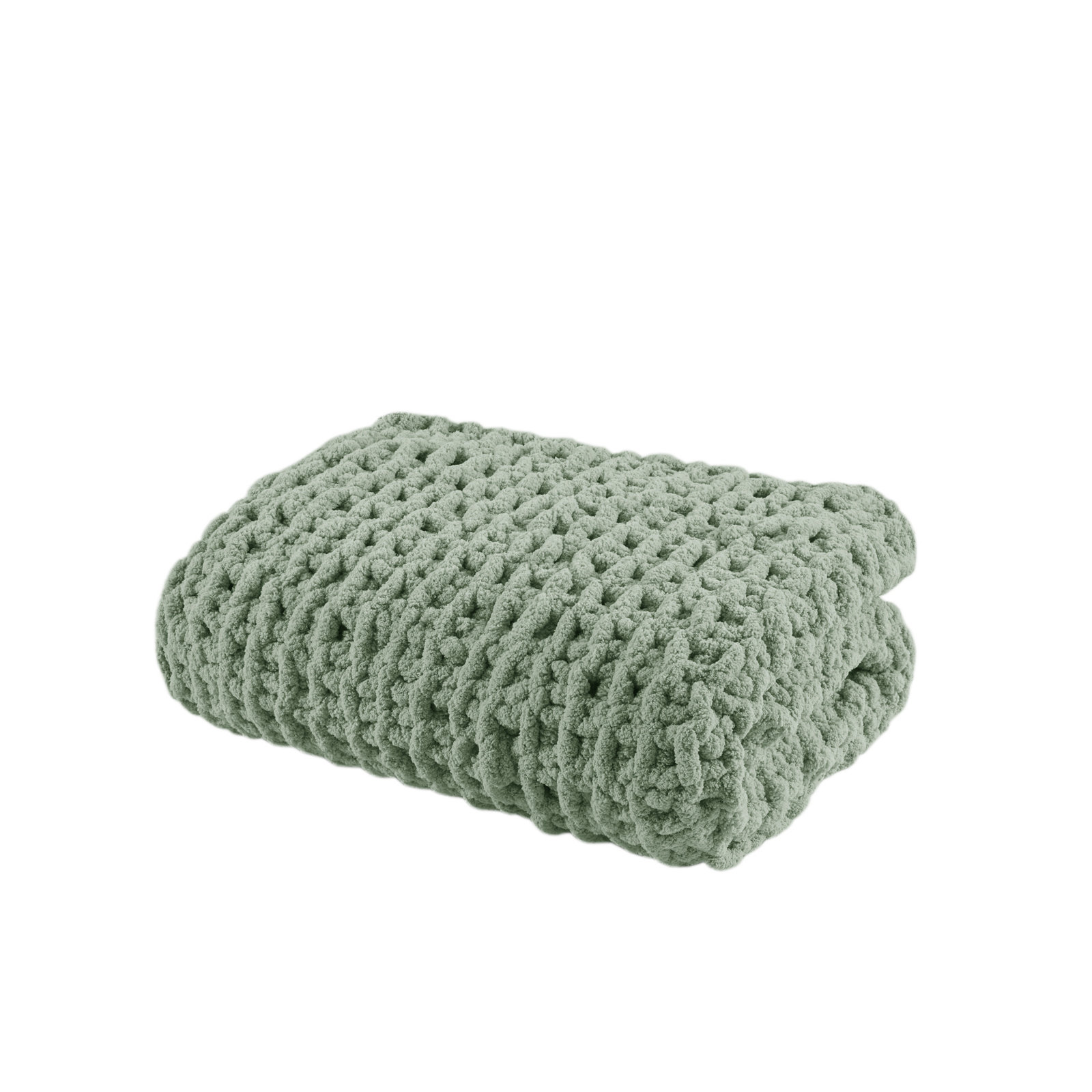 Chenille Chunky Knit Throw Blanket, Sage Green
