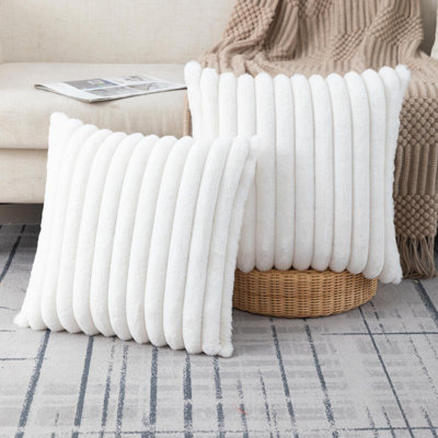 18X18 Inch Faux Fur Throw Pillow Covers 2 Pack - Plush Front Velvet Back Decorative Cushion Cases For Couch, Bedroom, Living Room Decor