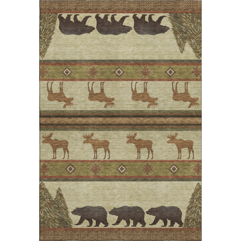Premium Machine Washable Henrikh AMF141 Brown Rug, Rectangle 9' x 12'