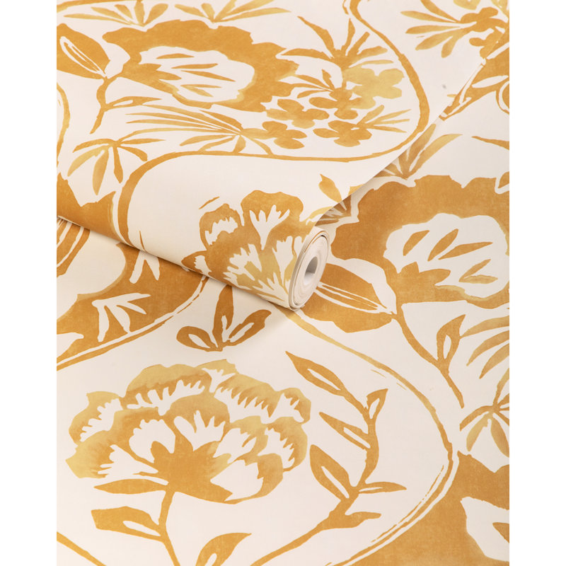 Garden Walk Calathea Floral Wood Pulp Blend Wallpaper Roll, Gold