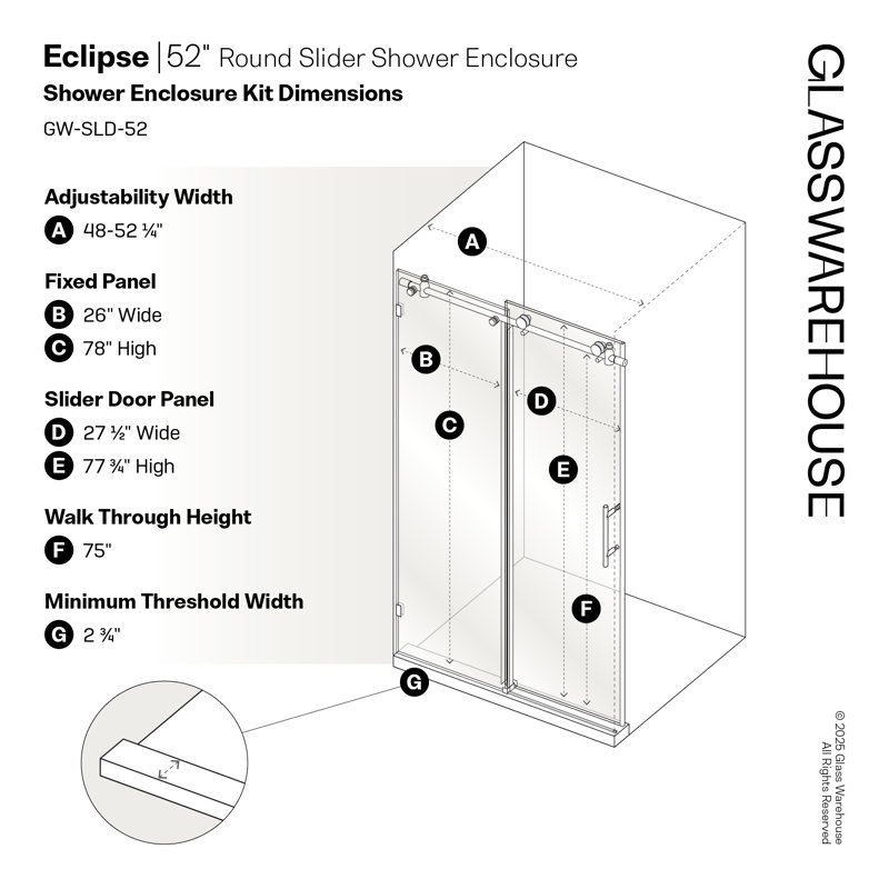Eclipse 48 - 52 in. x 78 in. Fully Frameless Sliding Shower Door, Brushed Nickel