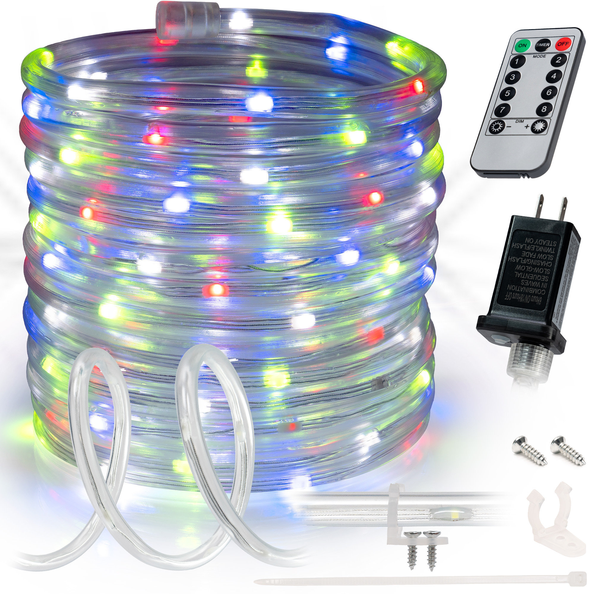 The Holiday Aisle® 100ft 8-Mode Waterproof LED Rope Light & Reviews ...