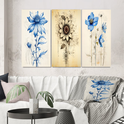 «Illustration rétro de marguerite bleue», 3 pièces