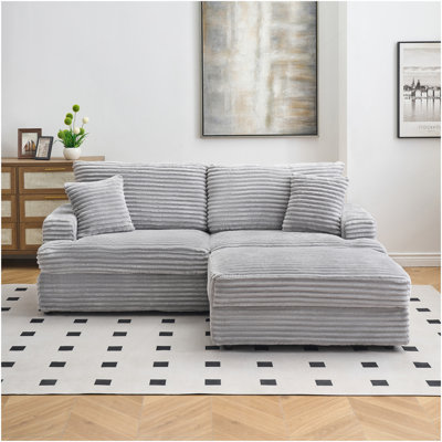 88.58 Inch Grey Corduroy Sofa, Single Storage Leg + Four Pillows, Soft As A Cloud, Stylish Lazy Sofa, Suitable For Living Room And Office