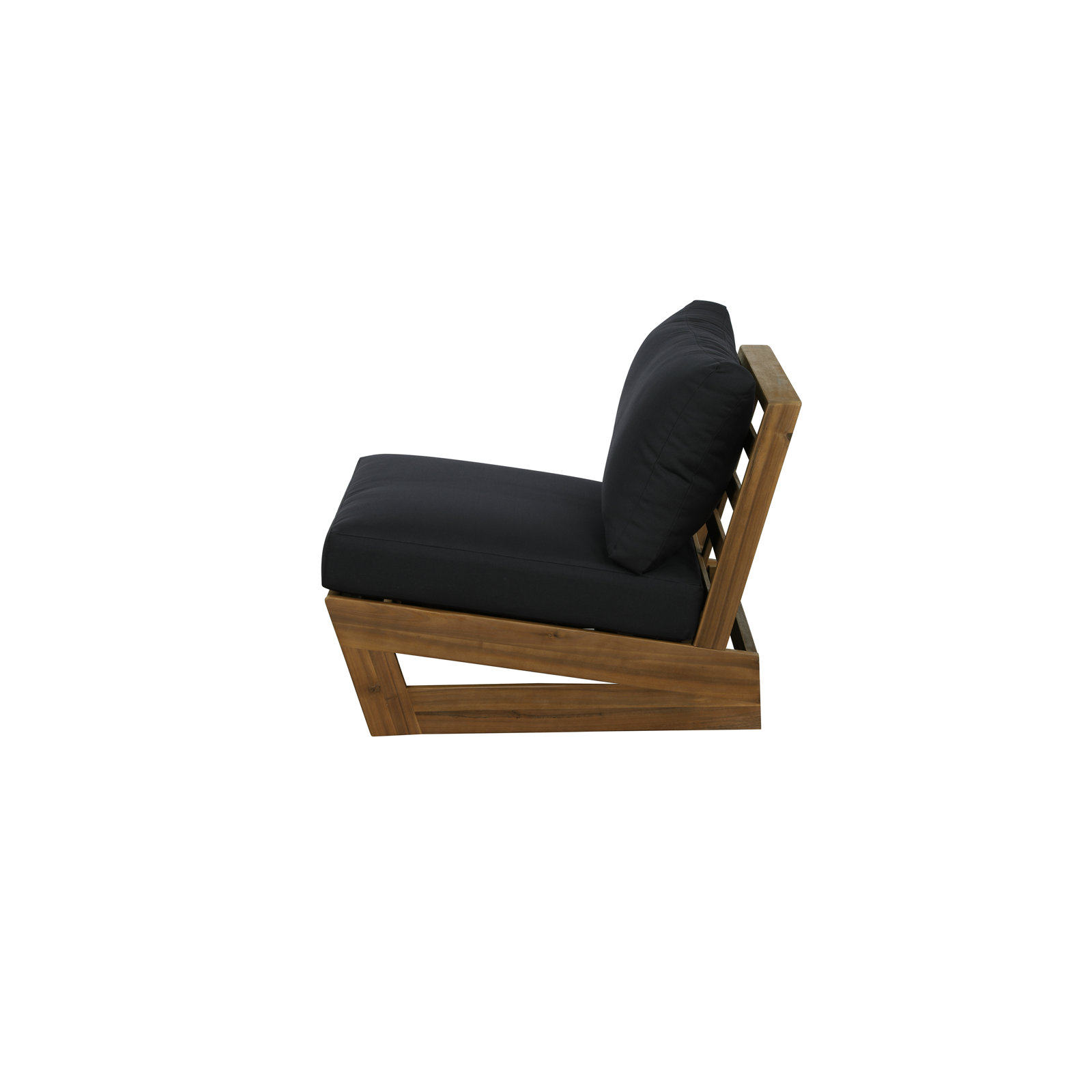 Acacia Patio Lounge Chair, Black Cushion/Brown Frame
