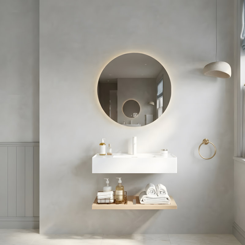 Meuble-lavabo de 30 po avec lavabo vasque, lavabo intégré mural flottant rectangulaire en acrylique blanc sans robinet, couche rayée, couleur grain de bois naturel