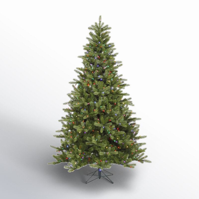 King Green Spruce Artificial Christmas Tree with LED Warm White Lights with Stand, 9' H, Clear/White Dura-Lit® LED