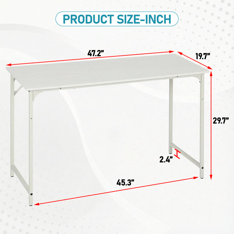 Office Desk Small Computer Desk Study and Writing Table Simple Modern Desk with Metal Frame for Home Office, White/White