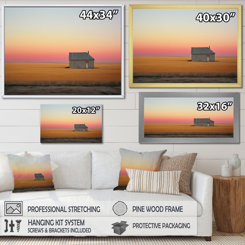 Horizons sans fin des Prairies au coucher du soleil, H 12 po x l 20 po x P 1 po, Cadre simple argenté