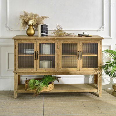 Buffet 59,06 "avec porte en verre et tablette de rangement rectangulaire