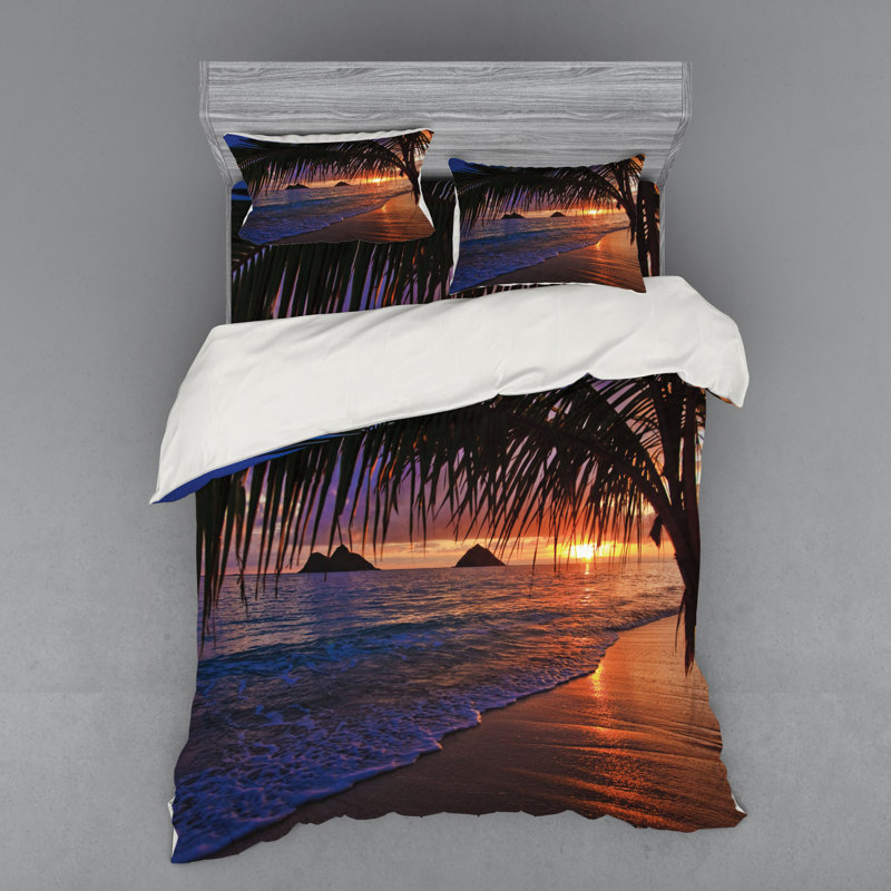 Hawaiian Sunset Beach Scene Queen Duvet Cover Set