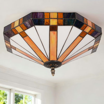 3 - Lights Tiffany-Style Stained Glass Flush Mount Lighting