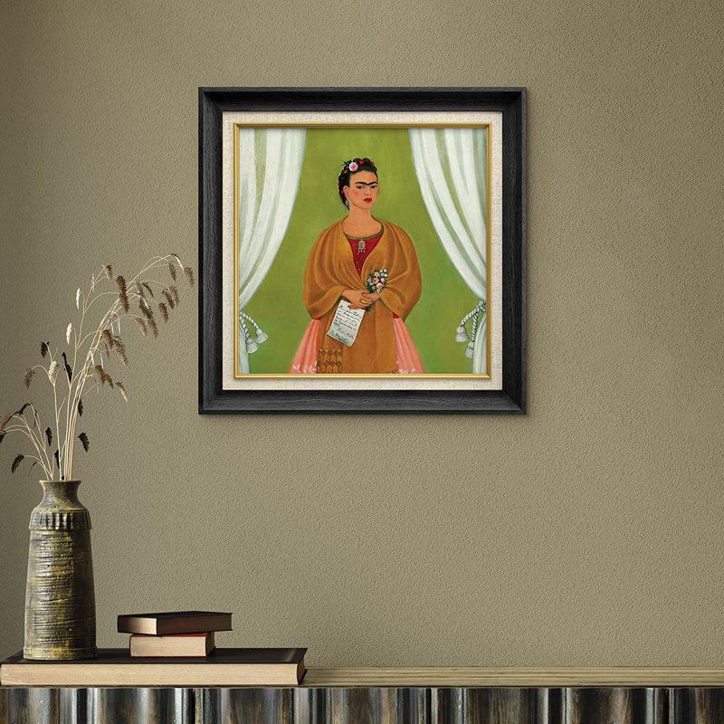 «Frida Kahlo Self Portrait to Leon Trotsky» par Frida Kahlo - peinture sur toile encadrée, Noir