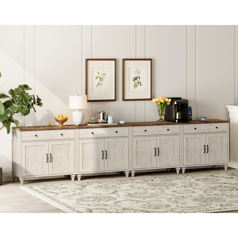 Buffet Corretta 135,4 po, Blanc rustique / brun
