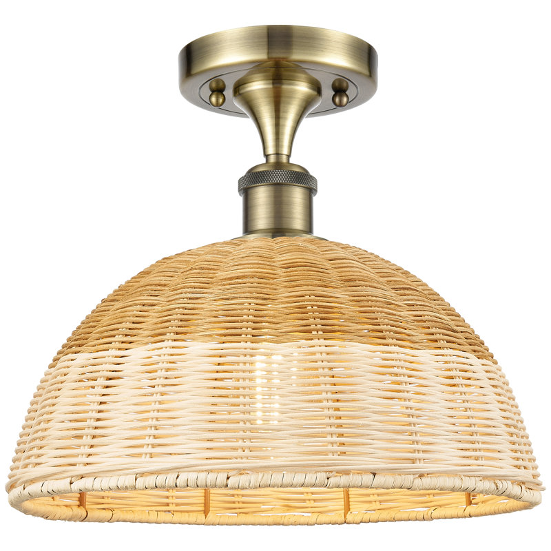 Ballston - Bristol Natural II - 1 Light 12" Semi-Flush Mount - Antique Brass Finish - Natural Shade, Antique Brass