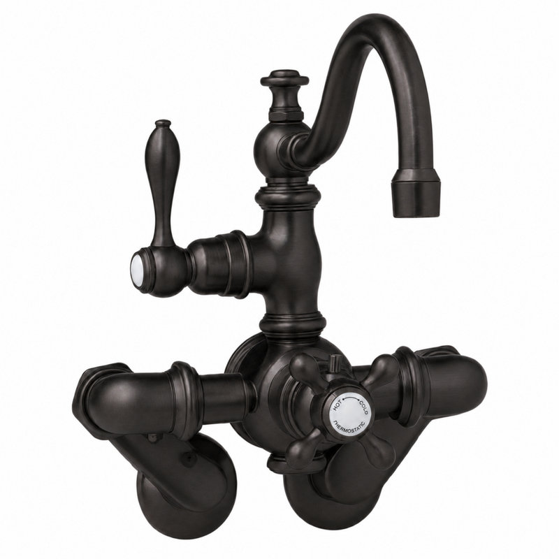 Thermostatic Wall Mount Tub Faucet Arched Spout, Satin Black