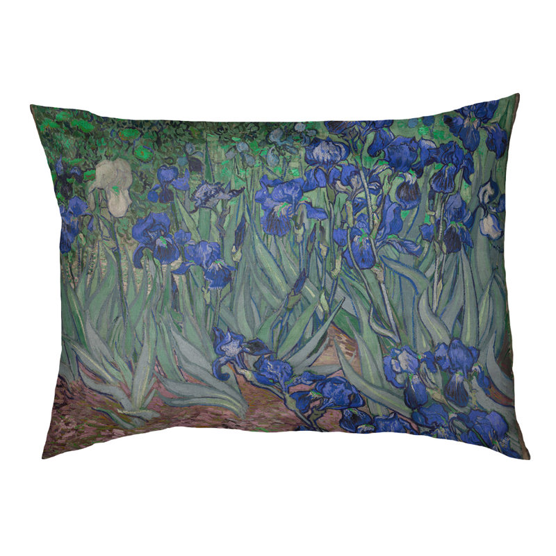 Coussin stylisé irises Burk, L 32,5 po x l 42,5 po, Bleu / brun foncé