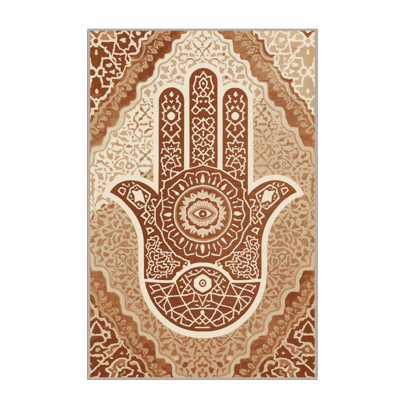 Tapis marocain d'inspiration mondiale lavable à la machine - reliure beige, 7 x 10