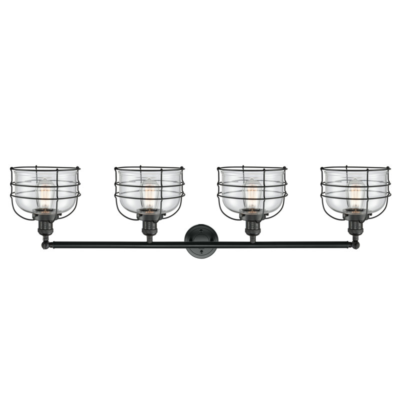 Éclairage pour meuble-lavabo à 4 lumières à intensité variable Gurtrue, Noir mat, Transparent