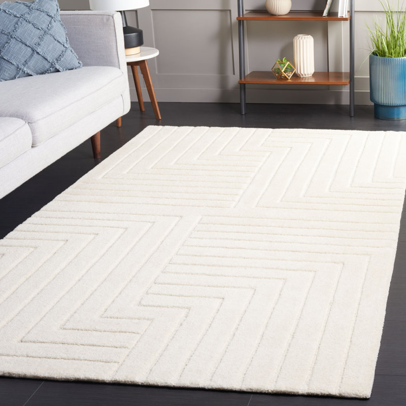 Nicoleann Hand Tufted Wool/Cotton Solid Color Rug in Ivory, Rectangle 5' x 8'