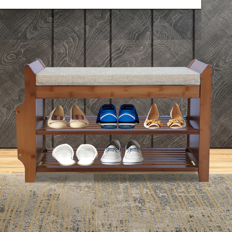 Bamboo Shoe Rack for Seat Wooden Shoes Bench Soft Cushion Flip Drawer -  China Bamboo Shoe Rack, Shoe Cabinet