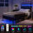 Twin Size Bed Frame with Charging Station and LED Lights, Black Upholstered Headboard with 2-Tier Storage Shelves, Metal Bed Frame with Headboard, No Box Spring Needed, Easy Assembly, Black-751524672
