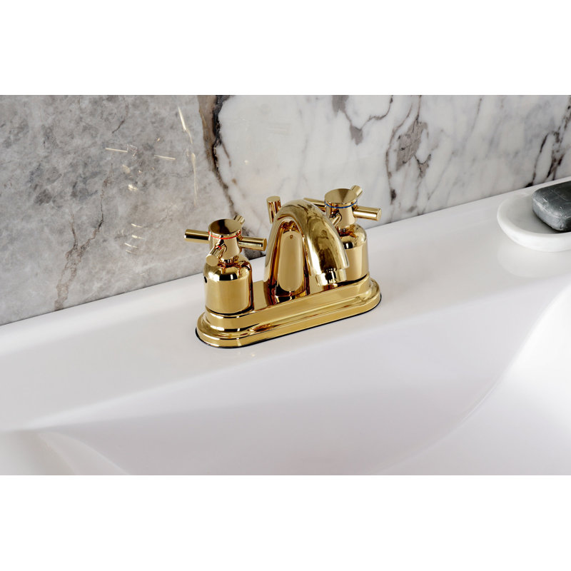 Robinet de salle de bain central à 4 poignées à 3 trous à fixation sur le comptoir avec robinet escamotable en plastique Kingston Brass