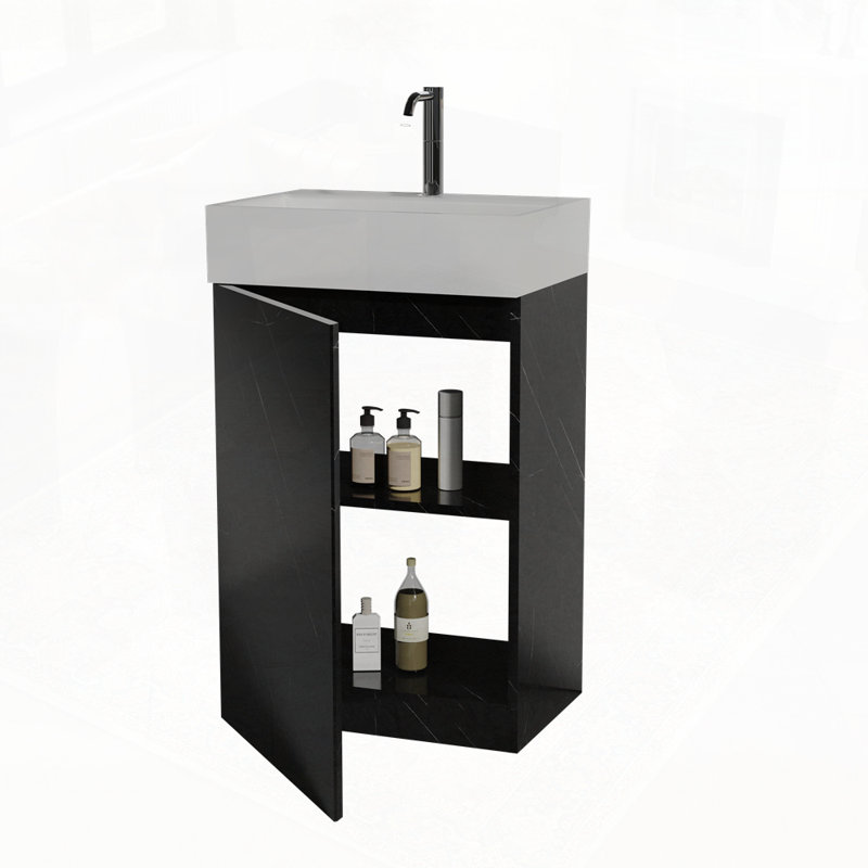 Bathroom Vanity with Ceramic Sink, Black Marble