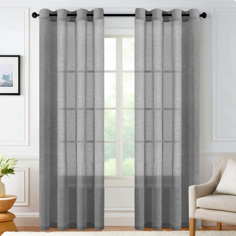 Linen Blend Semi-Sheer Soft Privacy Curtain Grommet 2 Panels, 52" W x 108" L, Grey