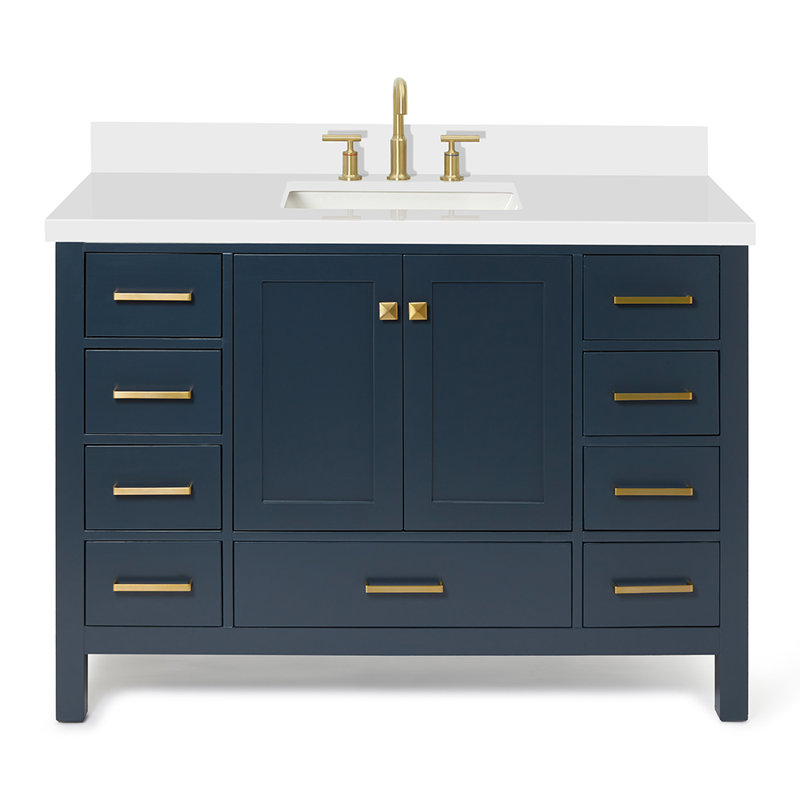 Cambridge 49'' Single Bathroom Vanity with White Quartz Top, Midnight Blue