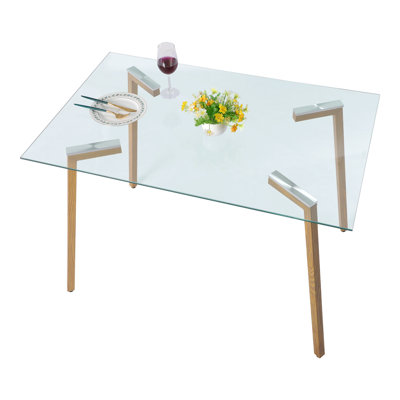 Benno Glass Top Metal Base Dining Table