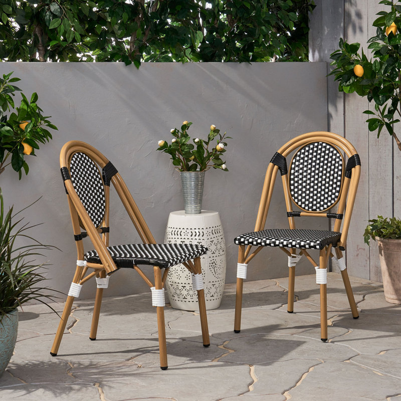 Ensemble de 2 chaises bistro d'extérieur en ratine et aluminium PE