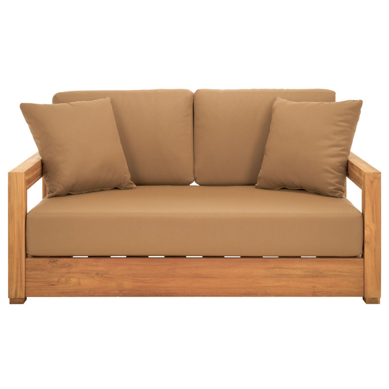 Montford Teak Loveseat with Cushions, Brown