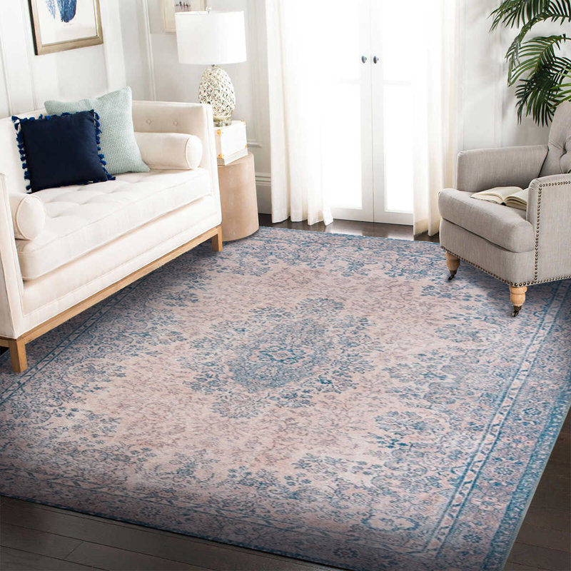 Tapis rose poudré décoratif rétro, Rectangle 9 pi 11 po x 13 pi 2 po