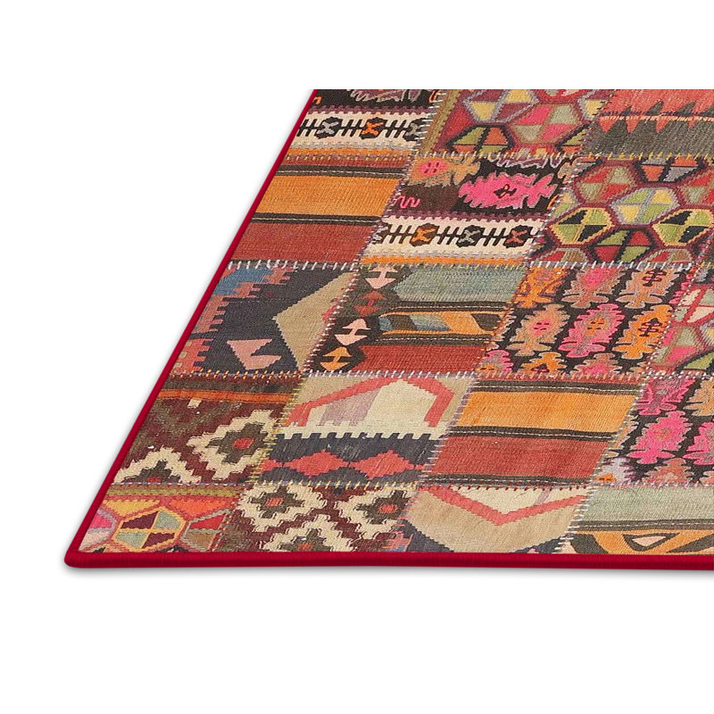 Tapis contemporain orange / rouge / noir, Rectangle 5 pi x 7 pi
