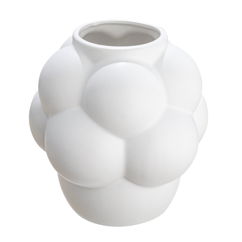 Bulbous Stoneware Vase with Raised Dots, White
