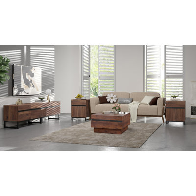 Aadam Living Room Table Sets Of 4, 70 Inch TV Stand, 1 Square Coffee Table With Tempered Glass Top, 2 End Table With Drawers For Living Room, Enterta