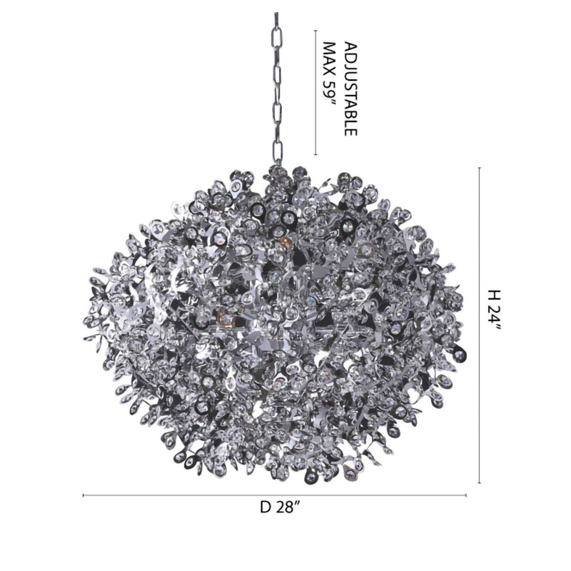 Modern 12 Light Chrome Laser Cut Branch Chandelier