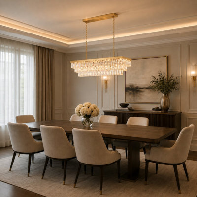 Modern 16 Light Gold Crystal Rectangular Chandelier