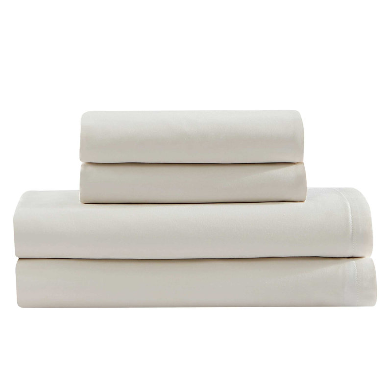 Ensemble de draps en satin de coton Calvin Klein, Ensemble de draps pour très grand lit avec 2 taie, Ivoire