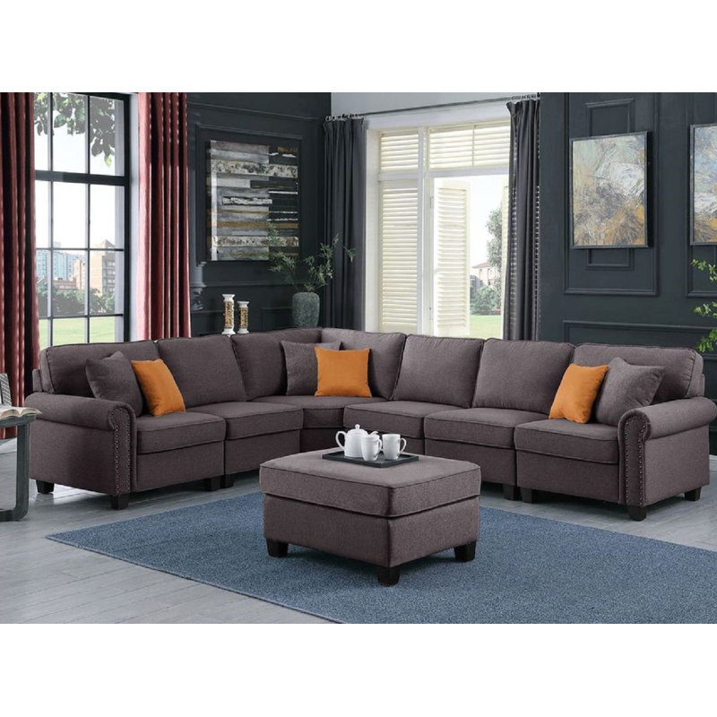 Canapé modulaire réversible en coin avec repose-pieds de 136,35 po Kettner, Mélange de polyester gris