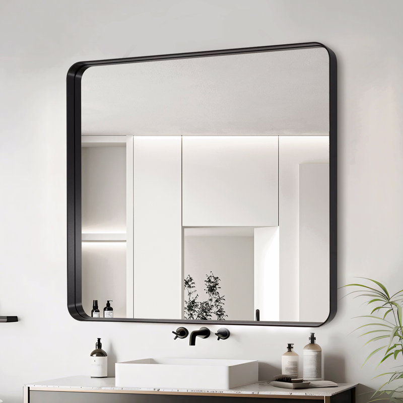 Miroir de salle de bain, Carrée, Noir, 36 po x 36 po