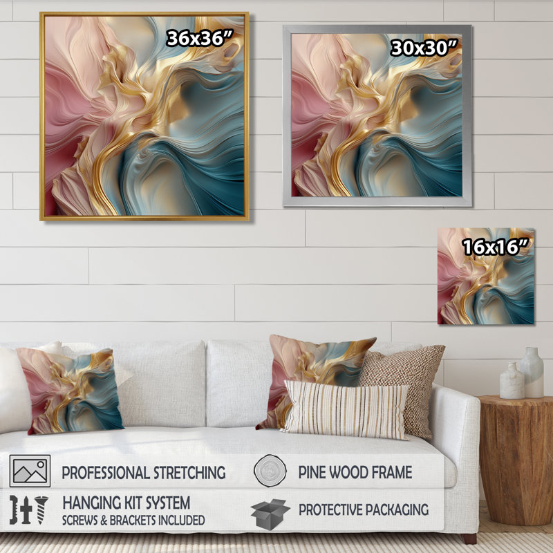 «Streams», art mural abstrait, Toile avec cadre flottant noir, H 36 po x l 36 po x P 1,5 po