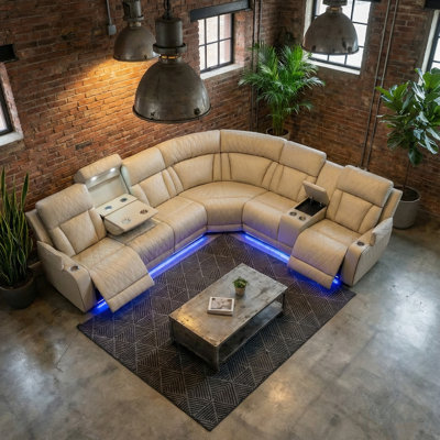 3-Pieces Breathing Leather Power Reclining Theater Sectional With LED Lighting by Latitude Run
