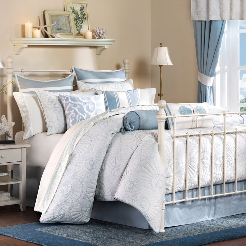 California King Blue Cotton Nautical Bedspread Set