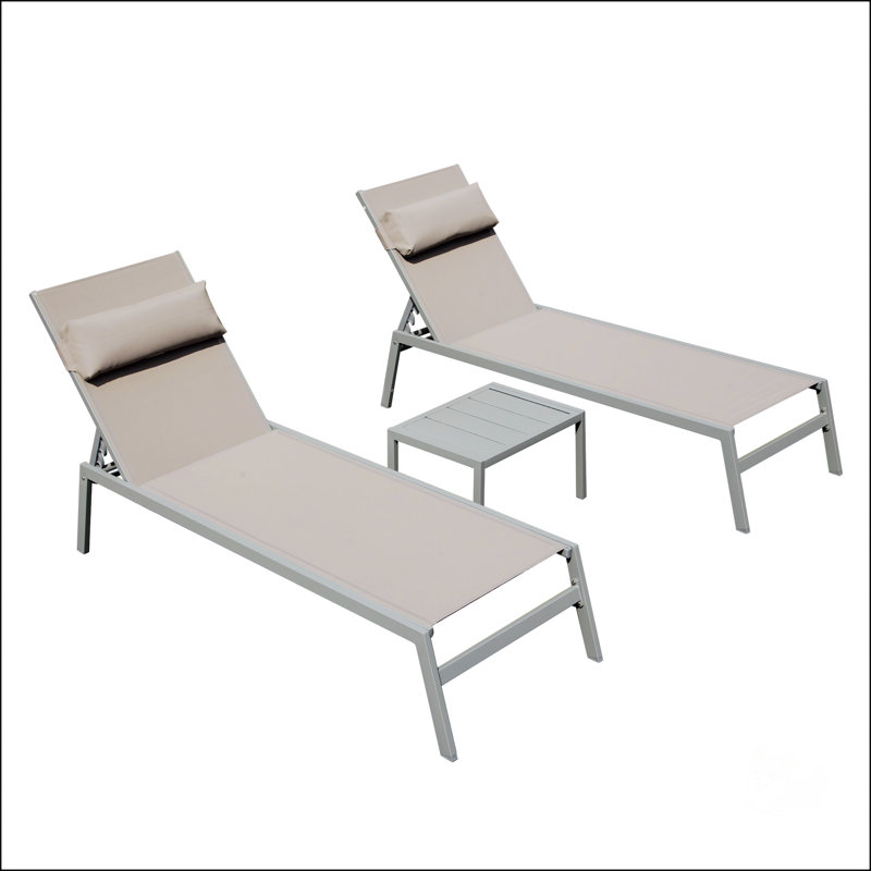 Chaises longues en aluminium pour piscine avec table d'appoint, Kaki